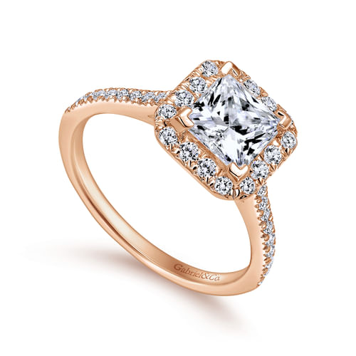 14K Rose Gold Princess Halo Diamond Engagement Ring