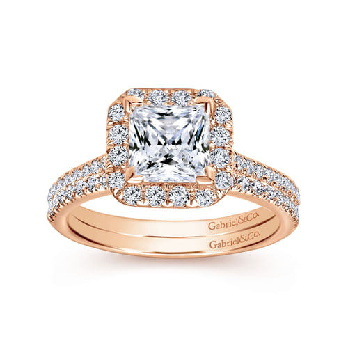 14K Rose Gold Princess Halo Diamond Engagement Ring