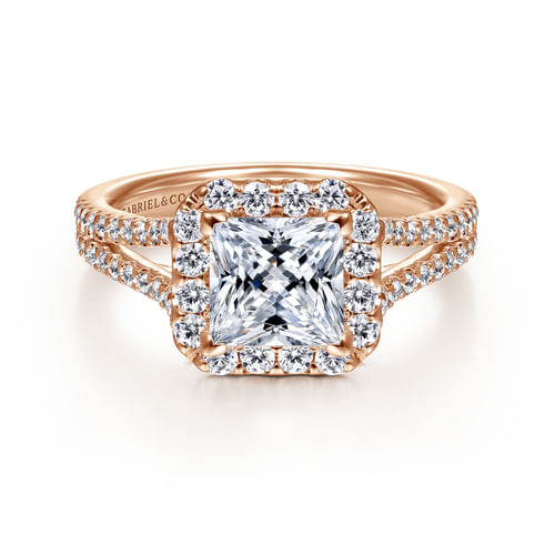14K Rose Gold Princess Halo Diamond Engagement Ring