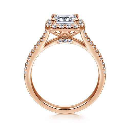 14K Rose Gold Princess Halo Diamond Engagement Ring