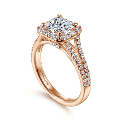 14K Rose Gold Princess Halo Diamond Engagement Ring
