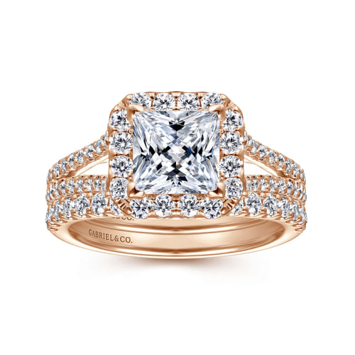 14K Rose Gold Princess Halo Diamond Engagement Ring