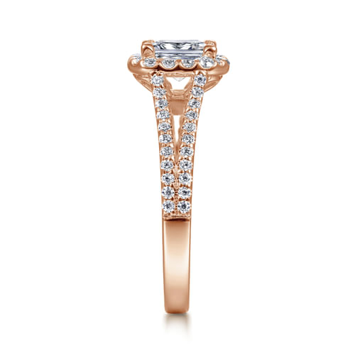 14K Rose Gold Princess Halo Diamond Engagement Ring