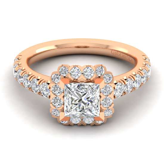 Gabriel - 14K Rose Gold Princess Halo Diamond Engagement Ring
