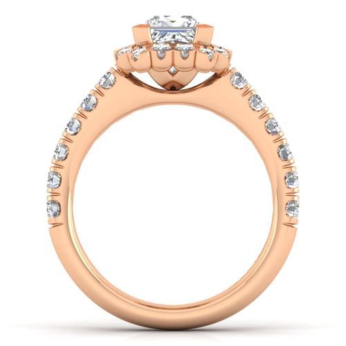 14K Rose Gold Princess Halo Diamond Engagement Ring