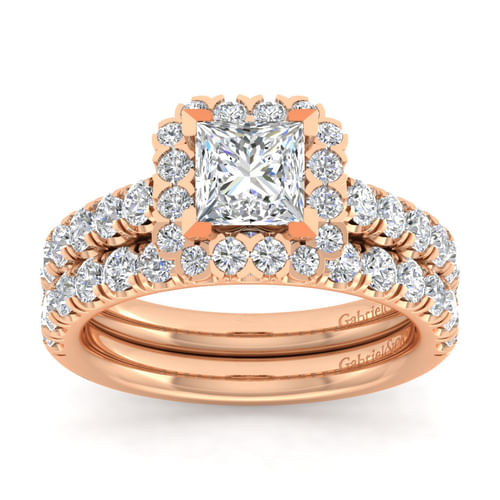 14K Rose Gold Princess Halo Diamond Engagement Ring