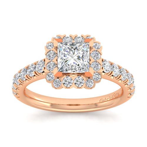 14K Rose Gold Princess Halo Diamond Engagement Ring