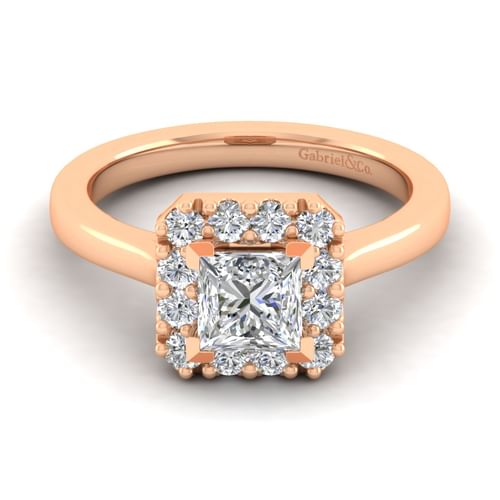 14K Rose Gold Princess Halo Diamond Engagement Ring