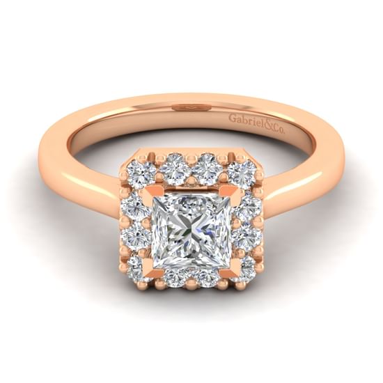 Gabriel - 14K Rose Gold Princess Halo Diamond Engagement Ring