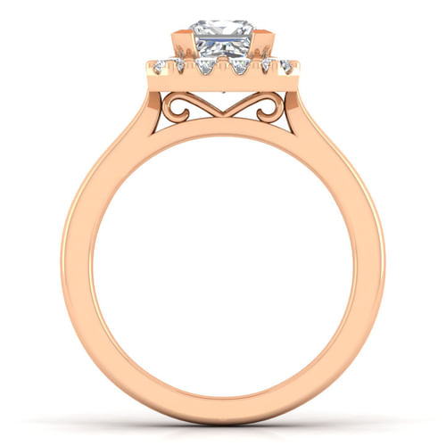 14K Rose Gold Princess Halo Diamond Engagement Ring