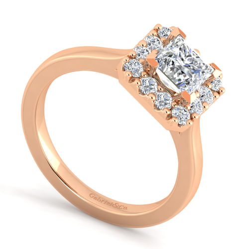 14K Rose Gold Princess Halo Diamond Engagement Ring