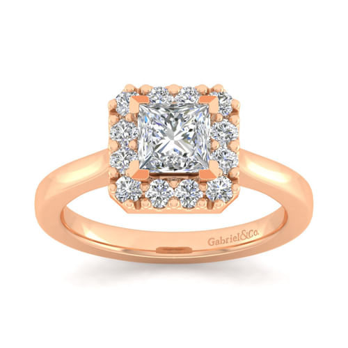 14K Rose Gold Princess Halo Diamond Engagement Ring