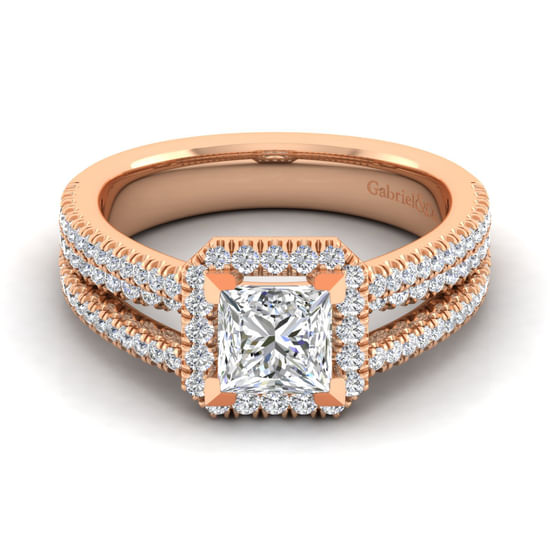 Gabriel - 14K Rose Gold Princess Halo Diamond Engagement Ring