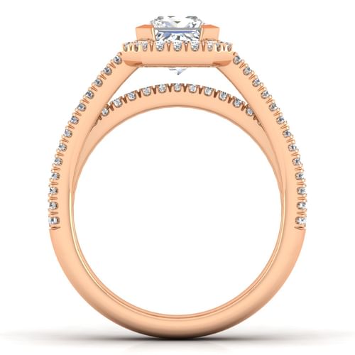 14K Rose Gold Princess Halo Diamond Engagement Ring