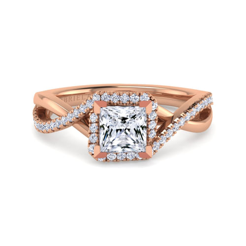 14K Rose Gold Princess Halo Diamond Engagement Ring