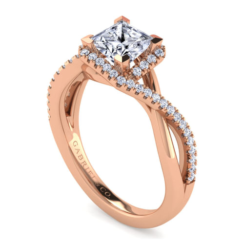 14K Rose Gold Princess Halo Diamond Engagement Ring