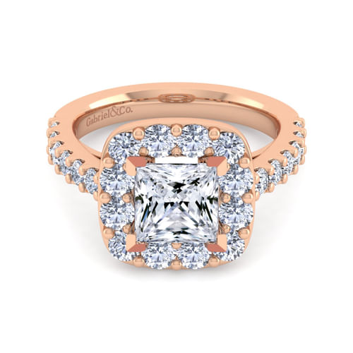 14K Rose Gold Princess Halo Diamond Engagement Ring