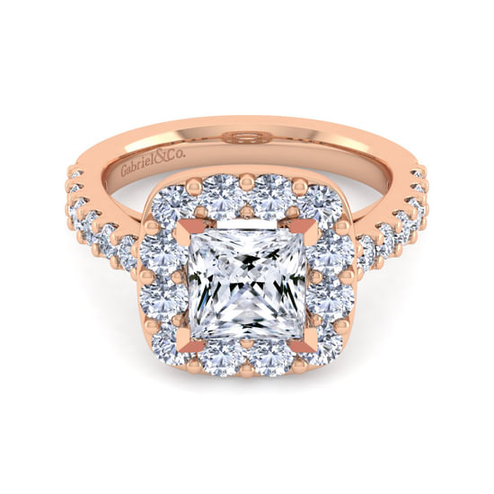 Gabriel - 14K Rose Gold Princess Halo Diamond Engagement Ring