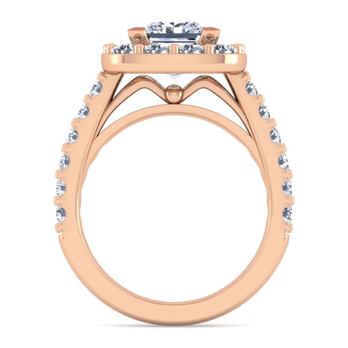 14K Rose Gold Princess Halo Diamond Engagement Ring