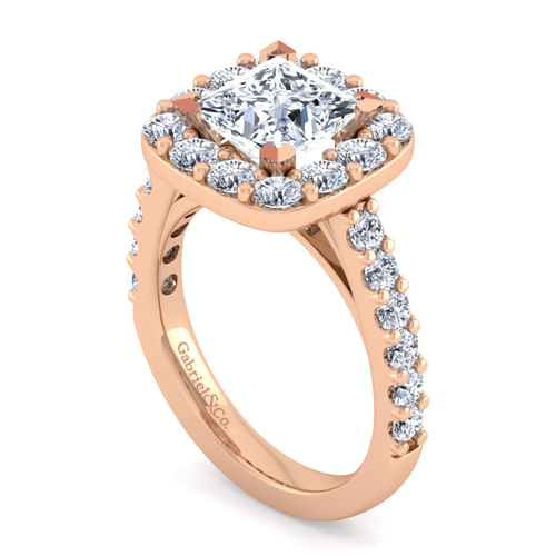 14K Rose Gold Princess Halo Diamond Engagement Ring