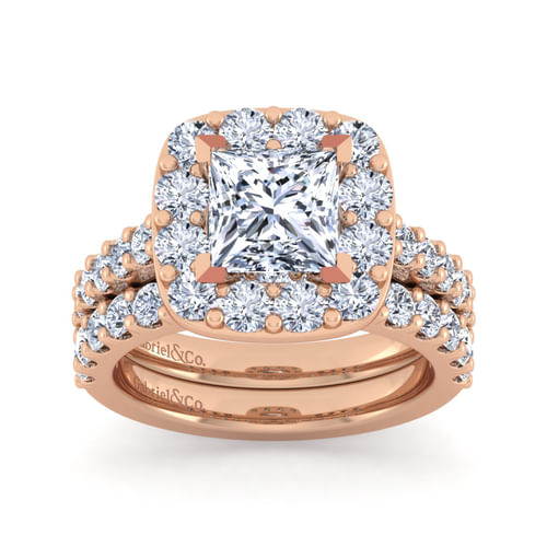 14K Rose Gold Princess Halo Diamond Engagement Ring
