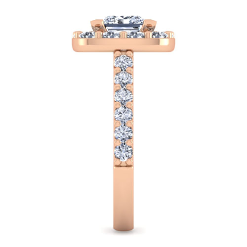 14K Rose Gold Princess Halo Diamond Engagement Ring