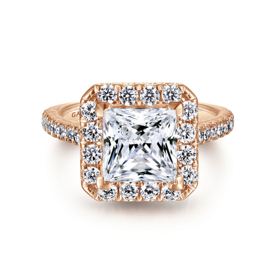 Gabriel - 14K Rose Gold Princess Halo Diamond Engagement Ring