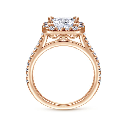 14K Rose Gold Princess Halo Diamond Engagement Ring