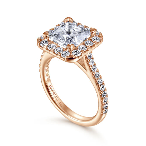 14K Rose Gold Princess Halo Diamond Engagement Ring