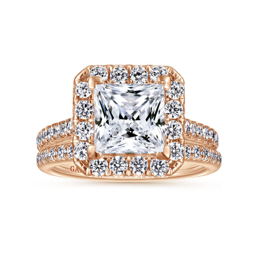 14K Rose Gold Princess Halo Diamond Engagement Ring