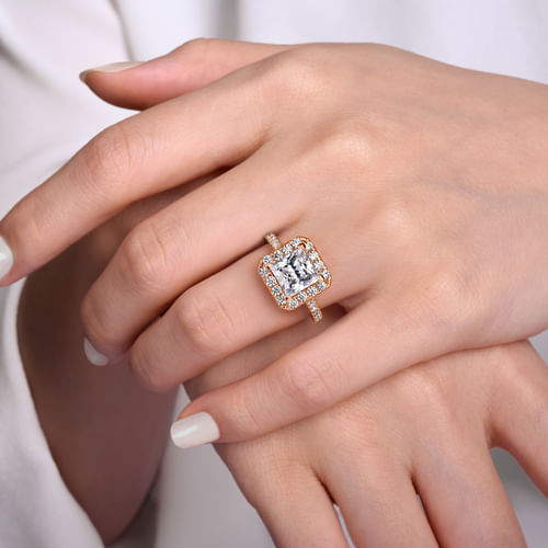 14K Rose Gold Princess Halo Diamond Engagement Ring