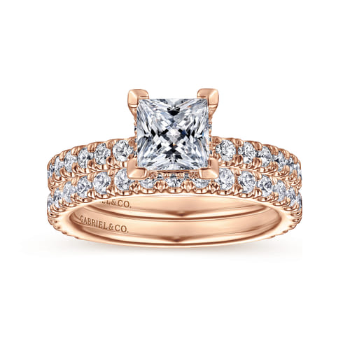 14K Rose Gold Princess Hidden Halo Diamond Engagement Ring