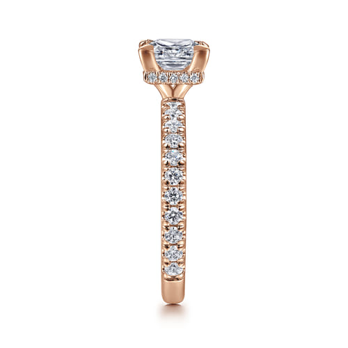 14K Rose Gold Princess Hidden Halo Diamond Engagement Ring