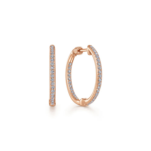 14K Rose Gold Prong Set  20mm Round Classic Diamond Hoop Earrings