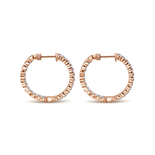 14K Rose Gold Prong Set  20mm Round Inside Out Diamond Hoop Earrings