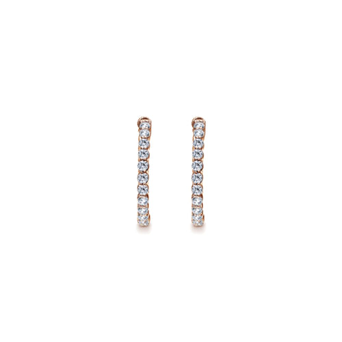 14K Rose Gold Prong Set  20mm Round Inside Out Diamond Hoop Earrings