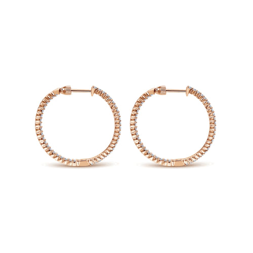 14K Rose Gold Prong Set  25mm Round Inside Out Diamond Hoop Earrings