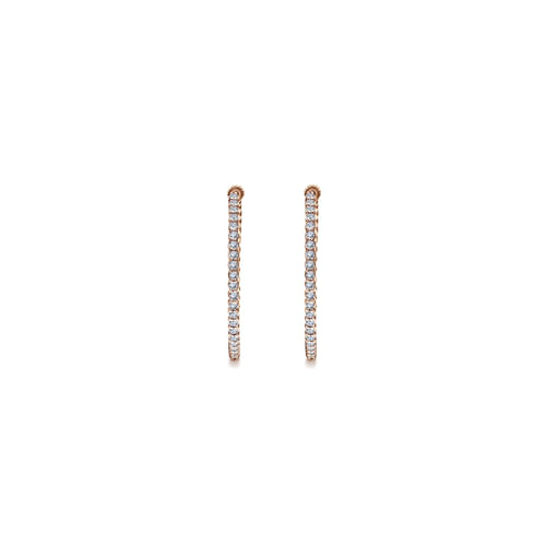 14K Rose Gold Prong Set  25mm Round Inside Out Diamond Hoop Earrings