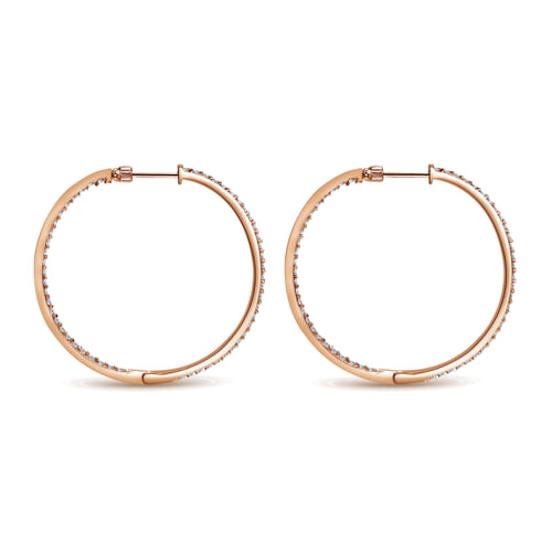 14K Rose Gold Prong Set  40mm Round Inside Out Diamond Hoop Earrings