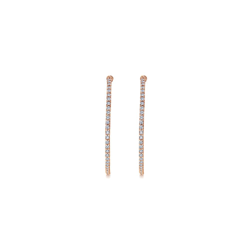 14K Rose Gold Prong Set  40mm Round Inside Out Diamond Hoop Earrings