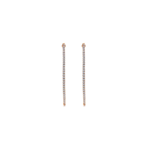 14K Rose Gold Prong Set  50mm Round Inside Out Diamond Hoop Earrings
