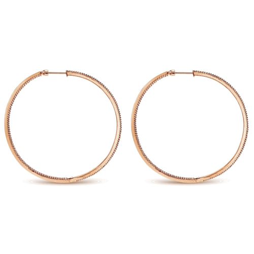 14K Rose Gold Prong Set  60mm Round Inside Out Diamond Hoop Earrings