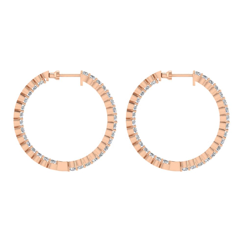 14K Rose Gold Prong Set 25mm Round Inside Out Diamond Hoop Earrings