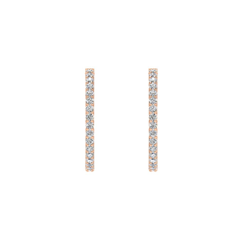 14K Rose Gold Prong Set 25mm Round Inside Out Diamond Hoop Earrings