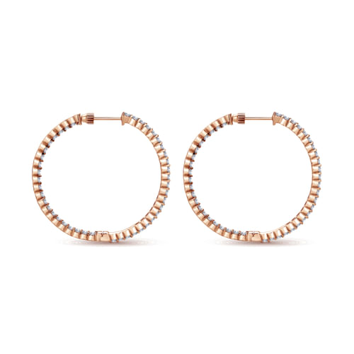 14K Rose Gold Prong Set 35mm Round Inside Out Diamond Hoop Earrings