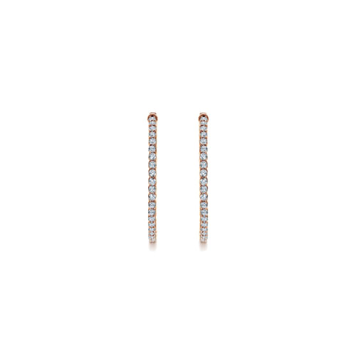 14K Rose Gold Prong Set 35mm Round Inside Out Diamond Hoop Earrings