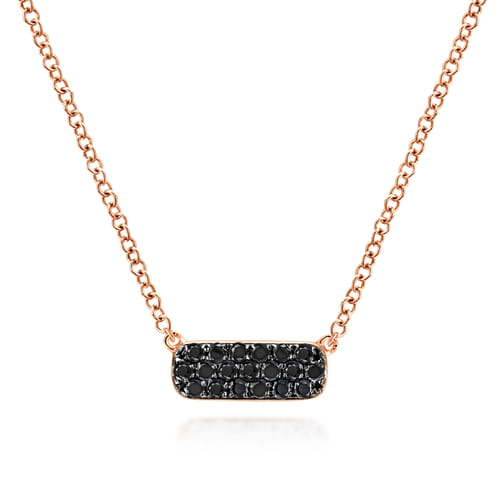 14K Rose Gold Rectangular Black Diamond Pendant Necklace
