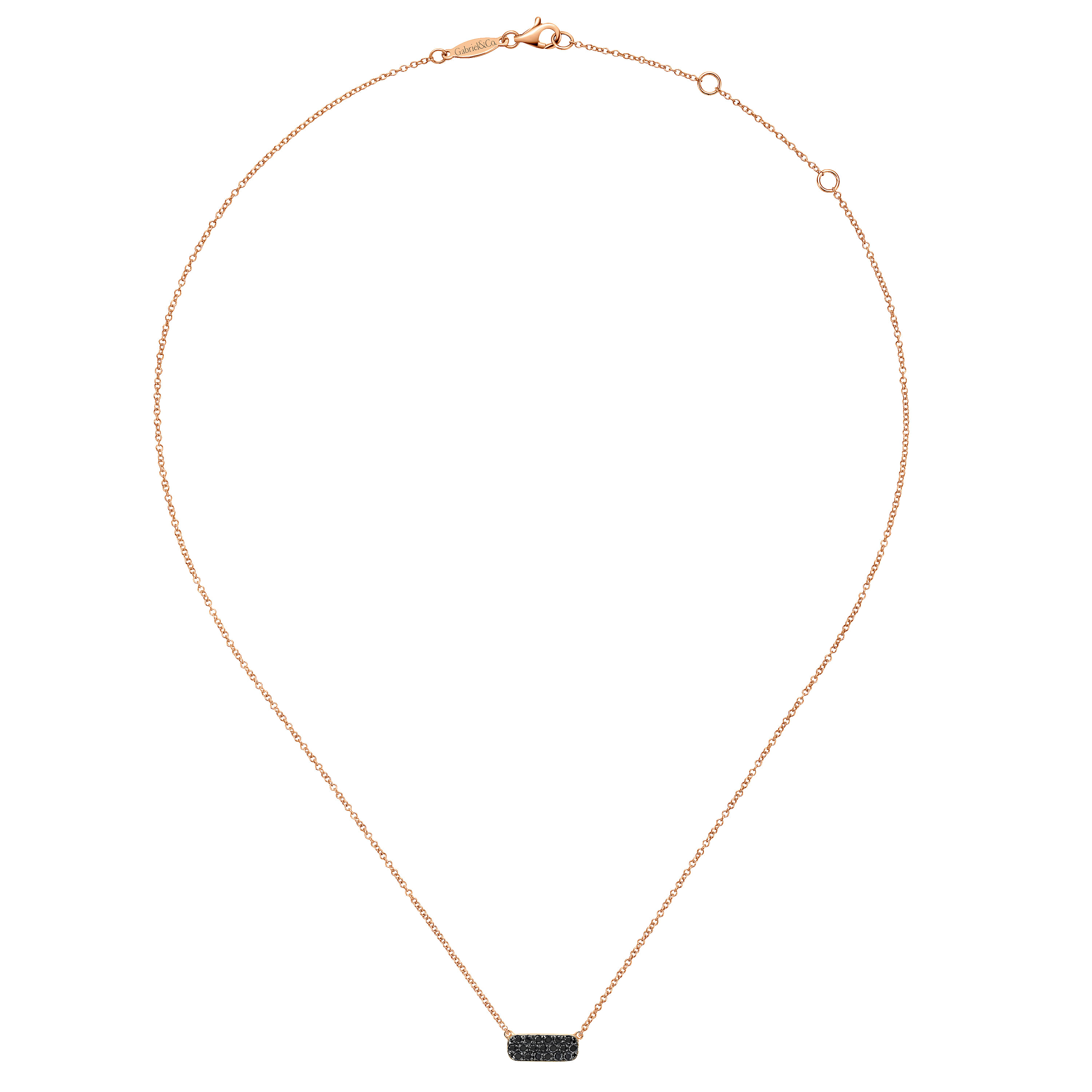 14K Rose Gold Rectangular Black Diamond Pendant Necklace
