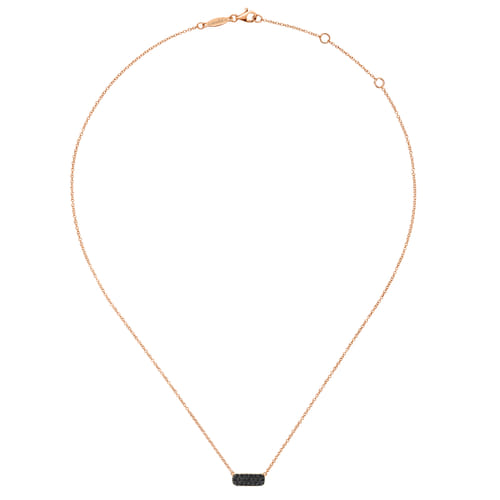 14K Rose Gold Rectangular Black Diamond Pendant Necklace
