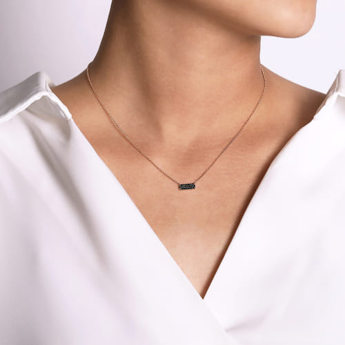 14K Rose Gold Rectangular Black Diamond Pendant Necklace